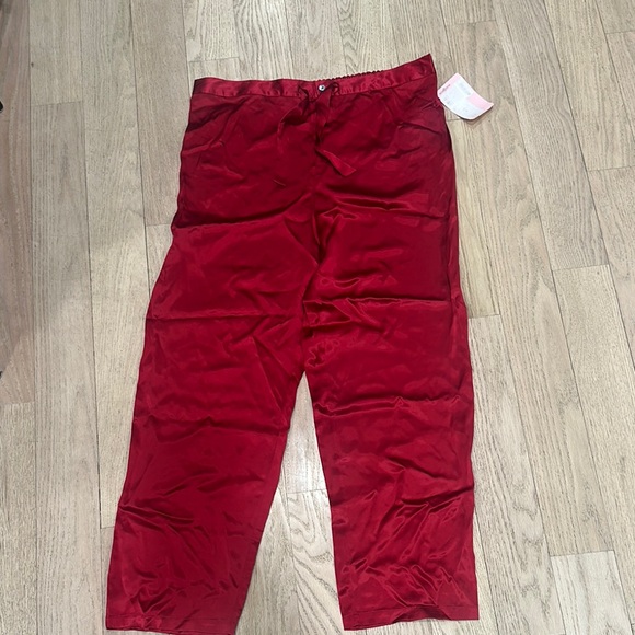 Vibrant Red Silk Pajama Pants and Button Down Shirt - Picture 2 of 10